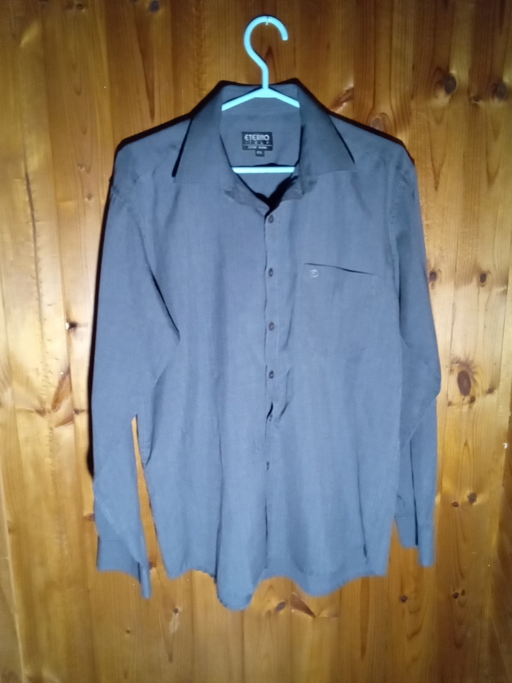 Eterno Italy 15.5/L.Men's Long-Sleeve Button-Up Shirt in Charcoal Gray